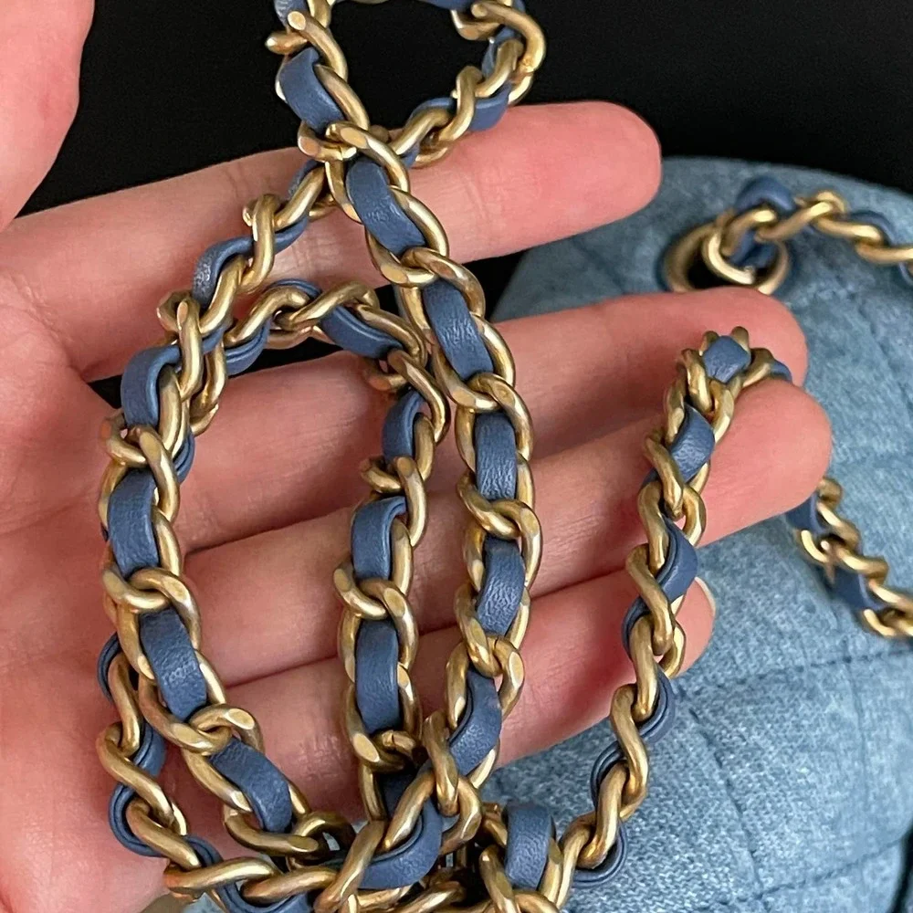 ❌SOLD❌NEW Chanel Denim Square Mini Pearl Crush Flap Bag 22C - Picture 9 of 14